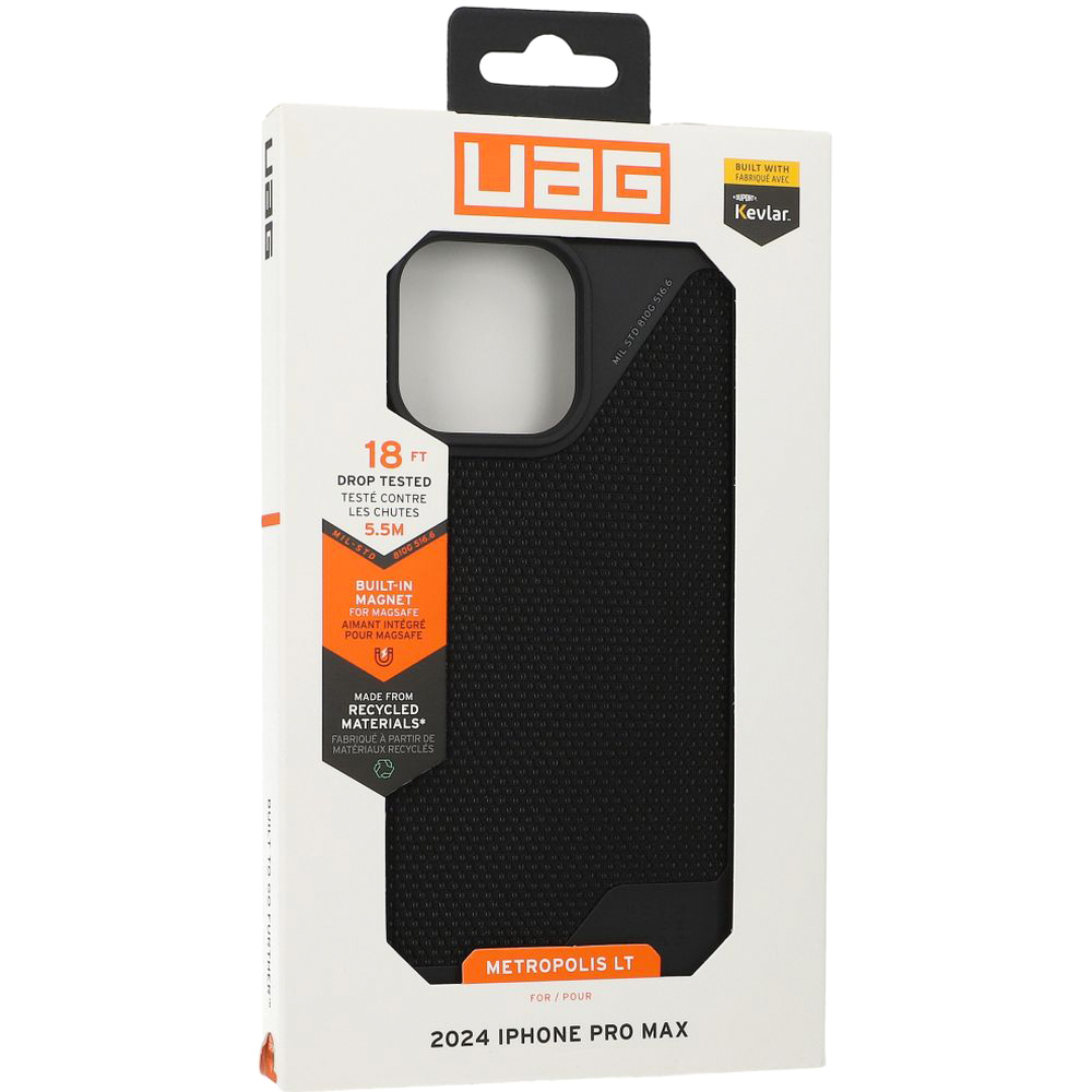 Etui pancerne Urban Armor Gear Metropolis LT Kevlar MagSafe do Apple iPhone 16 Pro Max, czarne z kevlarem